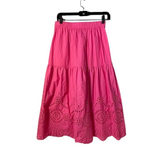 Boden 100% Cotton Poplin Embroidered Eyelet Scalloped Hem Maxi Skirt Pink US 4 - Picture 5 of 5